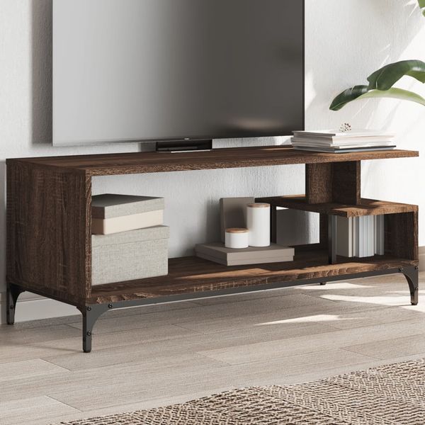 vidaXL TV skrinka hnedý dub 102x40x41 cm kompoz. drevo práškovaná oceľ