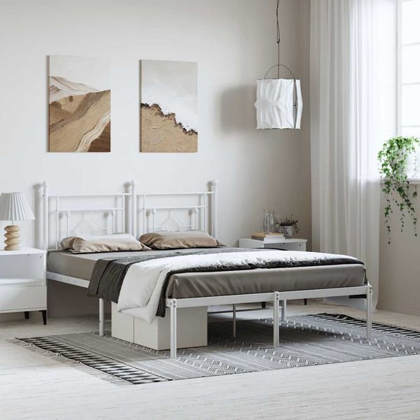 vidaXL Kovový rám postele s čelom biely 150x200 cm