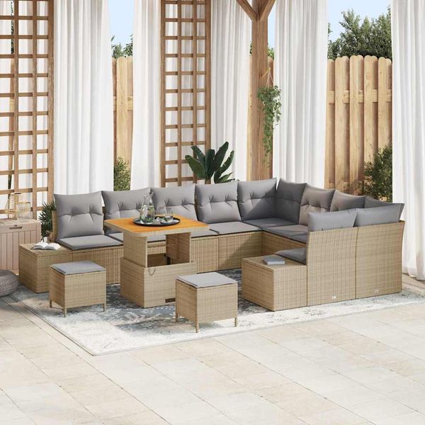 vidaXL Súprava záhradných pohoviek s vankúšom 12 pcs Béžová polyratan