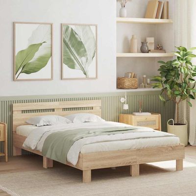 vidaXL Rám postele s LED pásikmi Sonoma 137 x 190 cm Kompozitné drevo