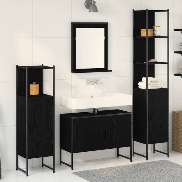 vidaXL Sada kúpeľňového nábytku 4 pcs Čierna Kompozitné drevo