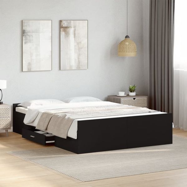 vidaXL Posteľný rám so zásuvkami čierny 140x190 cm kompozitné drevo