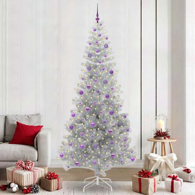 vidaXL Vianočný stromček s 300 LED-i so stojanom Strieborná 240 cm PET