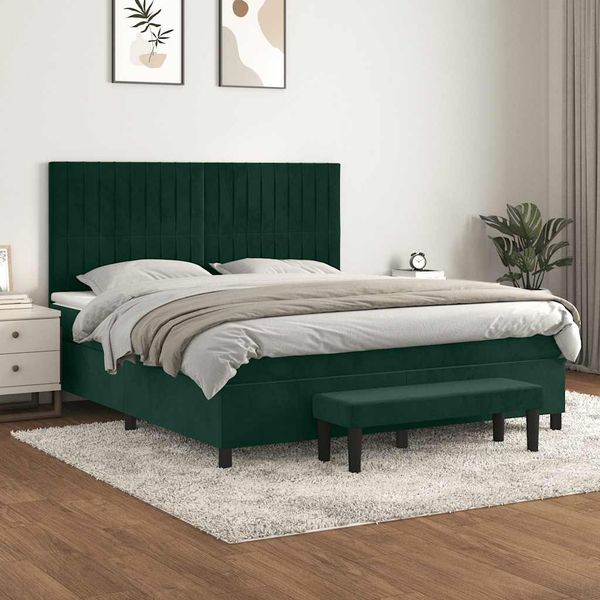vidaXL Posteľný rám boxsping s matracom tmavozelený 180x200 cm zamat