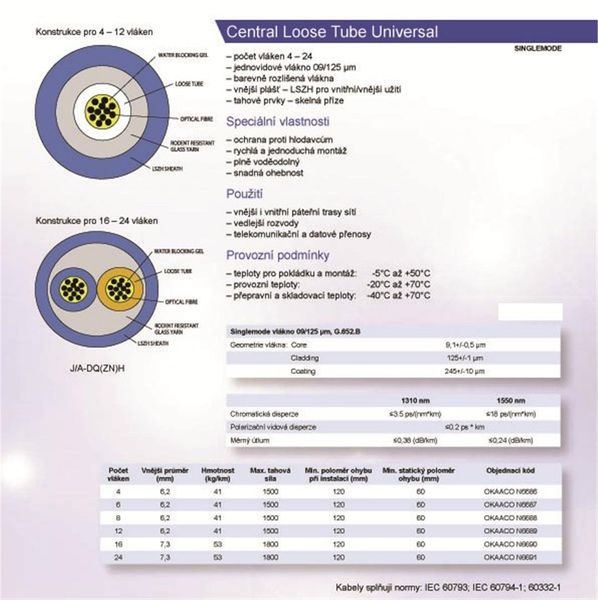 8vl. 09/125 FO gélový kábel LSOH,CLT
