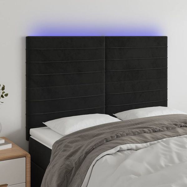 vidaXL Čelo postele s LED čierne 144x5x118/128 cm zamat