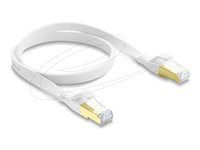 Delock - Patch kábel - RJ-45 (M) do RJ-45 (M) - 50 cm - U/FTP - CAT 8.1 - plochý, rýchlosť prenosu dát až 40 Gbps, lisovaný, prevedenie bez hrbole - biela