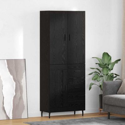 vidaXL Highboard 2 pcs Čierny dub Drevovláknitá doska a sklo