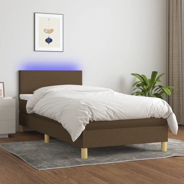 vidaXL Posteľ boxsping s matracom a LED tmavohnedá 80x200 cm látka