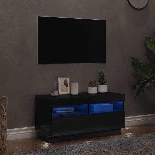 vidaXL TV skrinka s LED svetlami lesklá čierna 80x35x40 cm