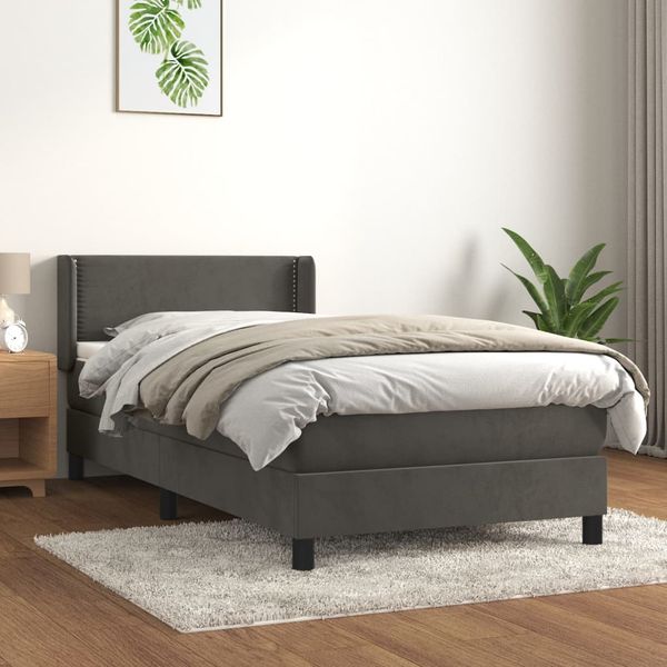 vidaXL Posteľný rám boxspring s matracom tmavosivý 90x200 cm zamat