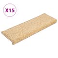 vidaXL Schodové rohože 15 ks 65x21x4 cm krémové s obdĺžnikovým okrajom