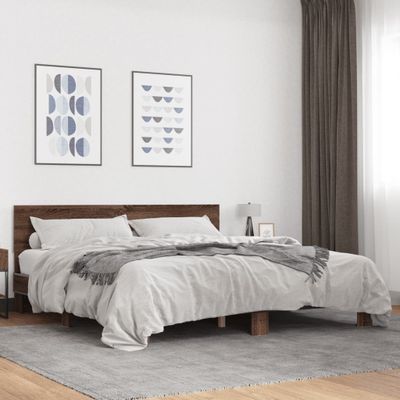 vidaXL Posteľný rám hnedý dub 180x200 cm kompozitné drevo a kov