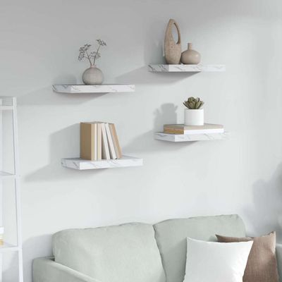 vidaXL Stenná polica Nástenný 4 pcs Biely mramor 40 x 23,5 x 4 cm