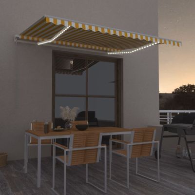 vidaXL Ručne zaťahovacia markíza s LED 400x350 cm žltá a biela