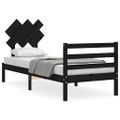 vidaXL Posteľný rám s čelom čierny malé jednolôžko masívne drevo