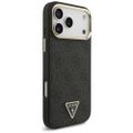 Puzdro Guess Magsafe 4G PU Leather s trojuholníkovým logom a zlatým kovovým rámom fotoaparátu pre iPhone 17 Pro Max hnedé