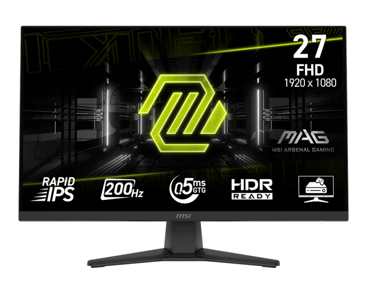 MSI Gaming monitor MAG 272F 27" Rapid IPS/FHD/200Hz/0,5ms/HDMI/DP/černá Monitor, 27" Rapid IPS, Full HD 1920×1080, 200 Hz, 0,5 ms, Adaptive-Sync, HDR Ready, HDMI™ 2.0b, DisplayPort 1.2a, náklon -5°~20°