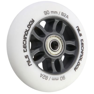 Matné kolieska NILS Extreme PU 90x24 82A s ložiskami ABEC 9, biele, 4 ks