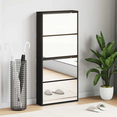 vidaXL Botník so zrkadlom 4-poschodový čierny 63x17x134 cm