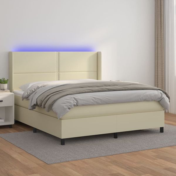 vidaXL Boxspring posteľ s matracom a LED krémová 160x200 cm umelá koža
