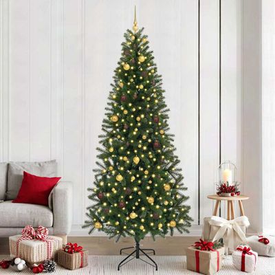 vidaXL Umelý vianočný stromček s 300 LED-i Zelená 240 cm PE a PVC