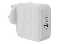 Sieťový adaptér - GaN - 70 watt - QC 3.0, Power Delivery 3.0 + PPS - 3 výstupné konektory (USB, 2 x USB-C) - biela