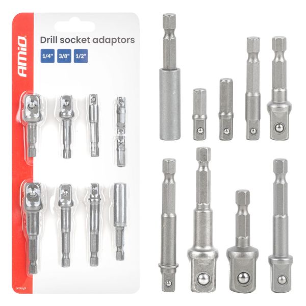 Sada adaptérov na nástrčné kľúče 9ks 1/4", 3/8", 1/2" AMiO-04931