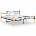 vidaXL Posteľný rám čierny kov a masívne dubové drevo 200x200 cm