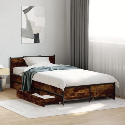 vidaXL Posteľný rám so zásuvkami dymový dub 75x190 cm kompozitné drevo