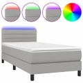 vidaXL Posteľ boxsping s matracom a LED bledosivá 90x200 cm látka
