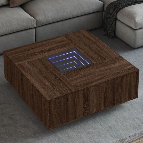 vidaXL Konferenčný stolík s nekonečnými LED hnedý dub 100x100x40 cm