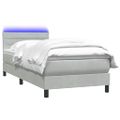 vidaXL Posteľný rám boxsping s matracom a LED bledosivý 90x220 cm zamat