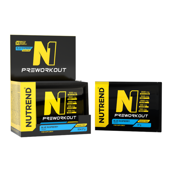 N1 Pre-Workout - Nutrend, modrá malina, 10 x 17 g