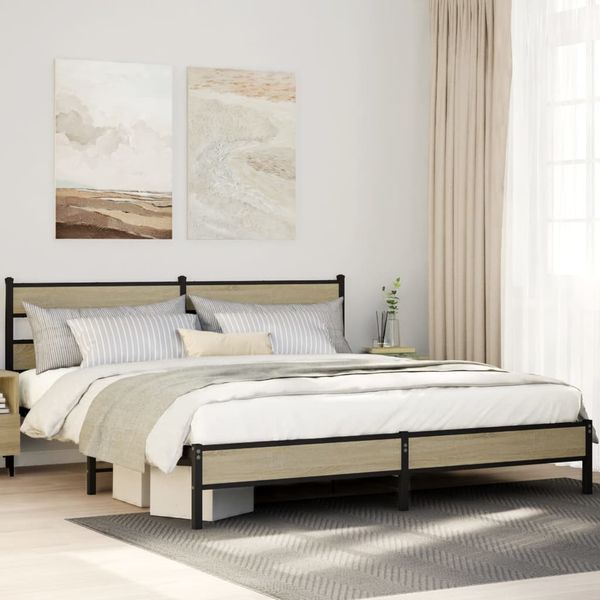vidaXL Kovový posteľný rám bez matraca dub sonoma 193x203 cm
