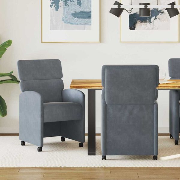 vidaXL Jedálenské stoličky na kolieskach 2 pcs Tmavo šedá Zamat