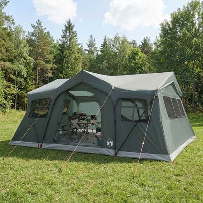 vidaXL Rodinný stan Armádna zelená 487 x 340 x 216 cm Polyester a oceľ