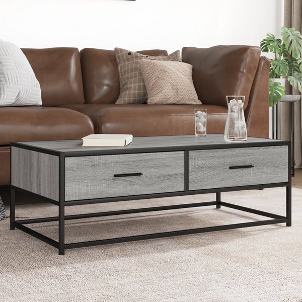 vidaXL Konferenčný stolík sivá sonoma 100x50x35cm kompozitné drevo+kov