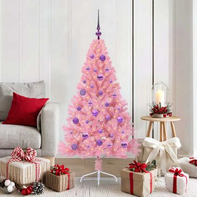 vidaXL Umelý predsvietený vianočný stromček Ružová 150 cm PVC