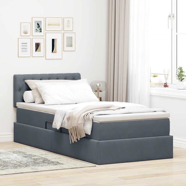 vidaXL LED úložná posteľ s matracom Tmavosivá 100 x 200 cm Zamat