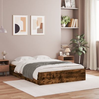 vidaXL Posteľný rám so zásuvkami dymový dub 120x190cm kompozitné drevo