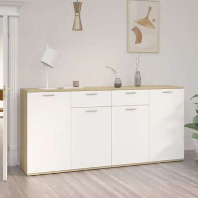 vidaXL Komoda biela a dub sonoma 160x36x75 cm drevotrieska