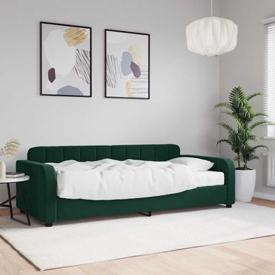 vidaXL Denná posteľ s matracom tmavozelená 90x200 cm zamat