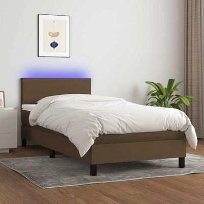 vidaXL Posteľ boxsping s matracom a LED tmavohnedá 90x200 cm látka
