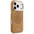 Puzdro Karl Lagerfeld Magsafe PU s okrúhlym logom Karl, kovovými tlačidlami fotoaparátu a logom pre iPhone 17 Pro Max hnedé