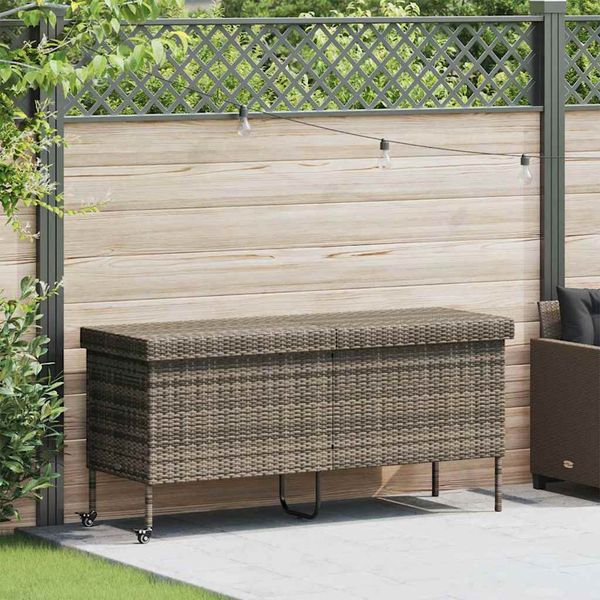 vidaXL záhradný úložný box s kolieskami sivý 160x55x75 cm polyratan