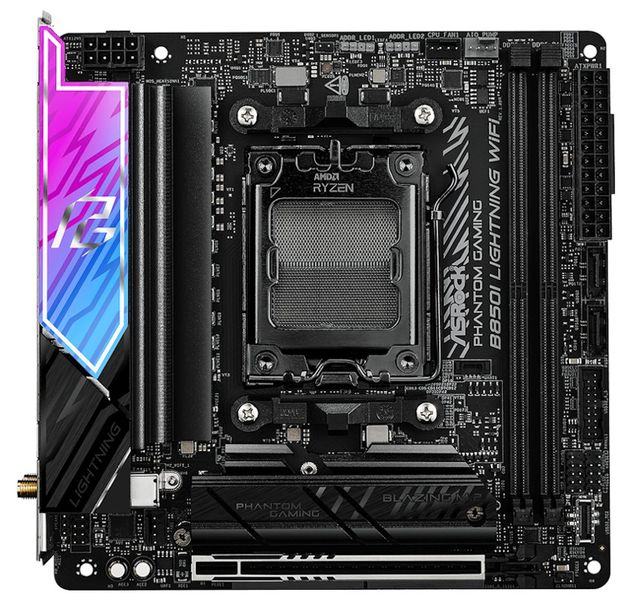 ASRock B850I Lightning WiFi / AMD B850 / AM5 / 2x DDR5 DIMM / 2x M.2 / HDMI / USB-C / WiFi / Mini-ITX