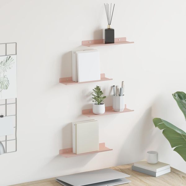 vidaXL Závesná polica Nástenný 4 pcs Ružová 30 x 9 x 2,5 cm Oceľ
