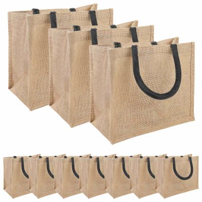 vidaXL Jutové tašky 10 Prírodná a čierna 26 x 22 x 14 cm