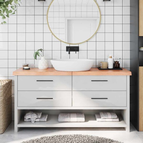 vidaXL Kúpeľňová doska bledohnedá 160x30x(2-6) cm ošetrený masív
